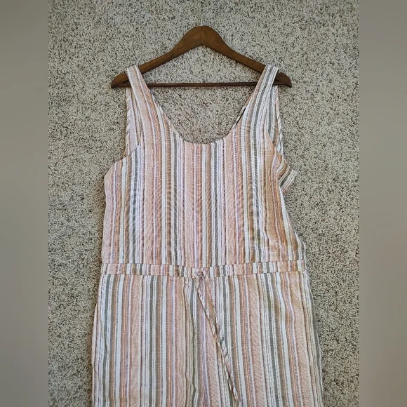 Drew Anthropologie Striped Linen Blend Sleeveless Raw Hem Jumpsuit - Picture 6 of 9